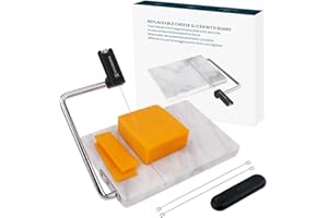 KITCHENDAO Replaceable Wire Cheese Slicer with Board,Tightness Adjustable Cheese Slicer,Marble Cheese Cutter for Block Cheese