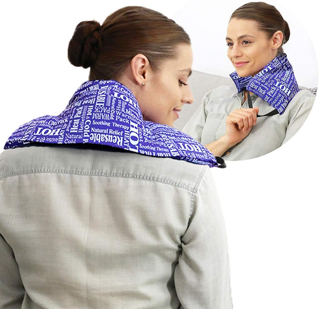 Hot Pockets All Purpose Microwavable Rice Heating Pad for Neck and Shoulders Pain Relief - 3 Pockets Hot and Cold Pack of Rice Bags for Heat Therapy with Washable Cover - American Brand (Purple Words)