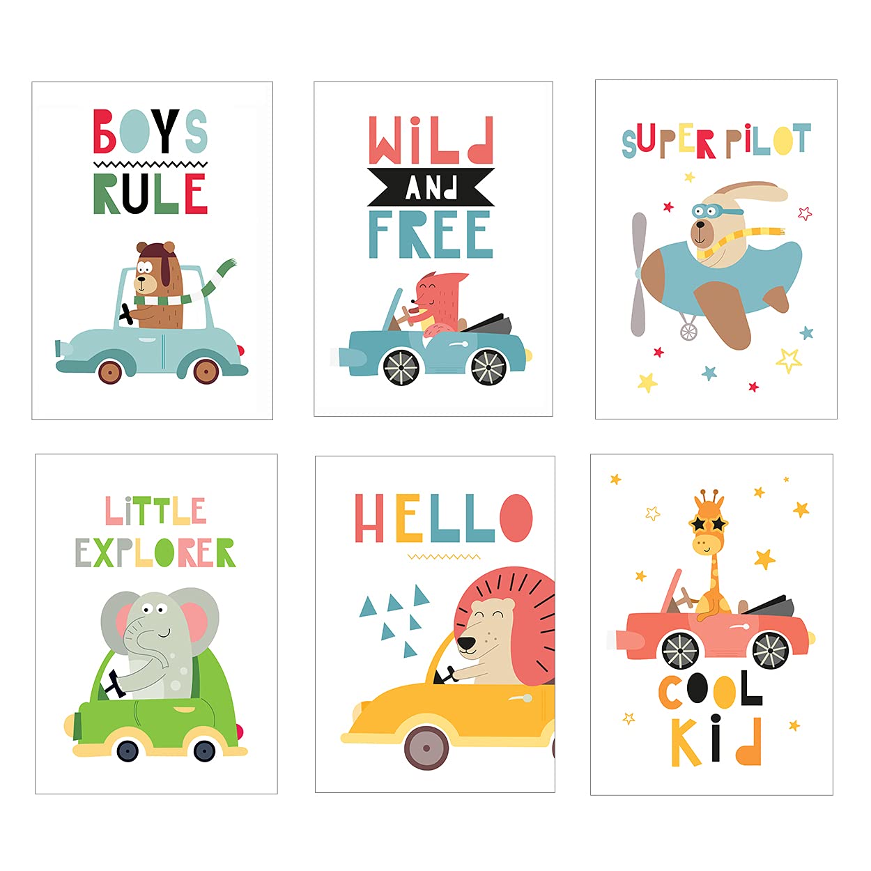 Artstore Fun Kids Transport Art Prints, Size A4, Set of 6 Unframed For Boys Bedroom Or Nursery