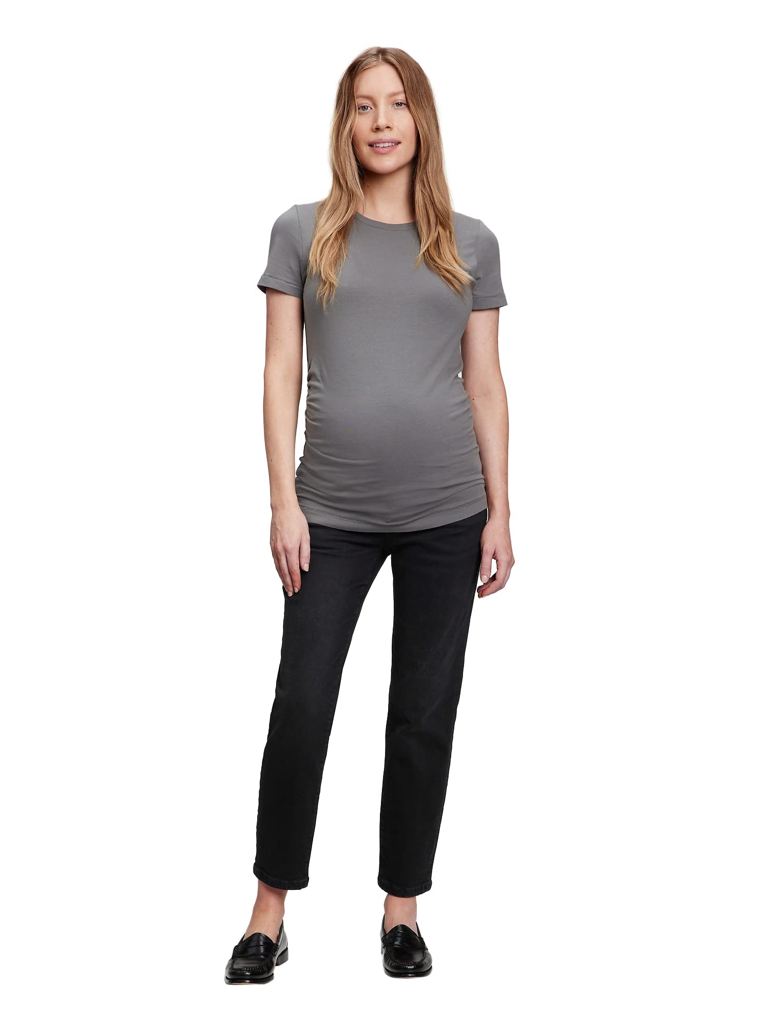GAP Womens Maternity True Waistband Full Panel Girlfriend Jeans, Black Wash, 28 Long US