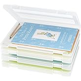 iBune 4-Pack A4 Plastic Paper Organizer Box, Scrapbook Storage for 8.5” x 11” Letter Papers, Portable Document Holder, Photo Storage Box Sticker Art Supplies Organizers, 12.2” x 8.9” x 0.7” Inner Size