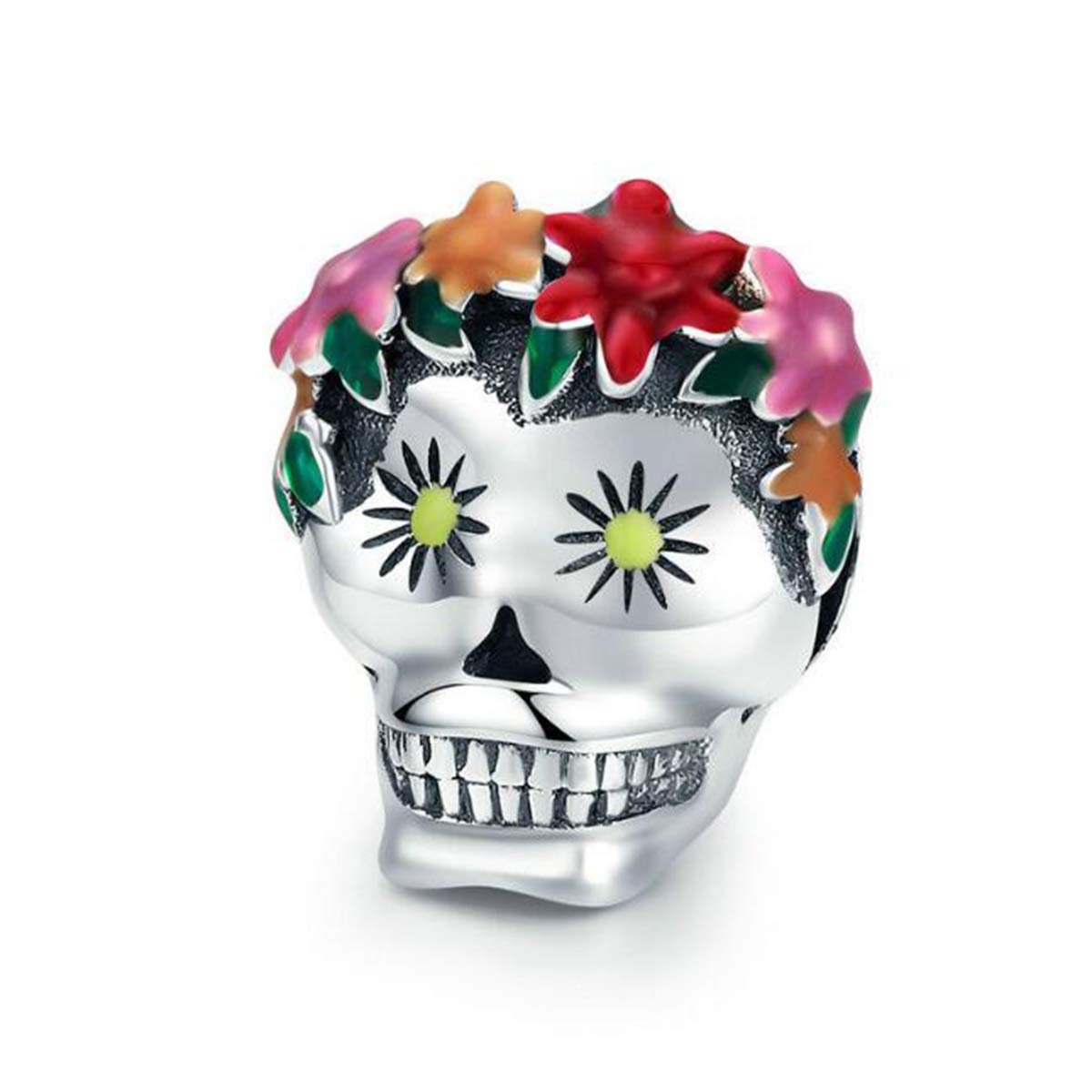Halloween Charms for Pandora Bracelets Genuine 925 Sterling Silver Pumpkin Ribs Magic Hat Skull Charms for Women Bracelets (Flower Skull)