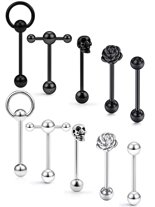 Buy Yaalozei 14G Black Tongue Rings for Women Men Stainless Steel Rose