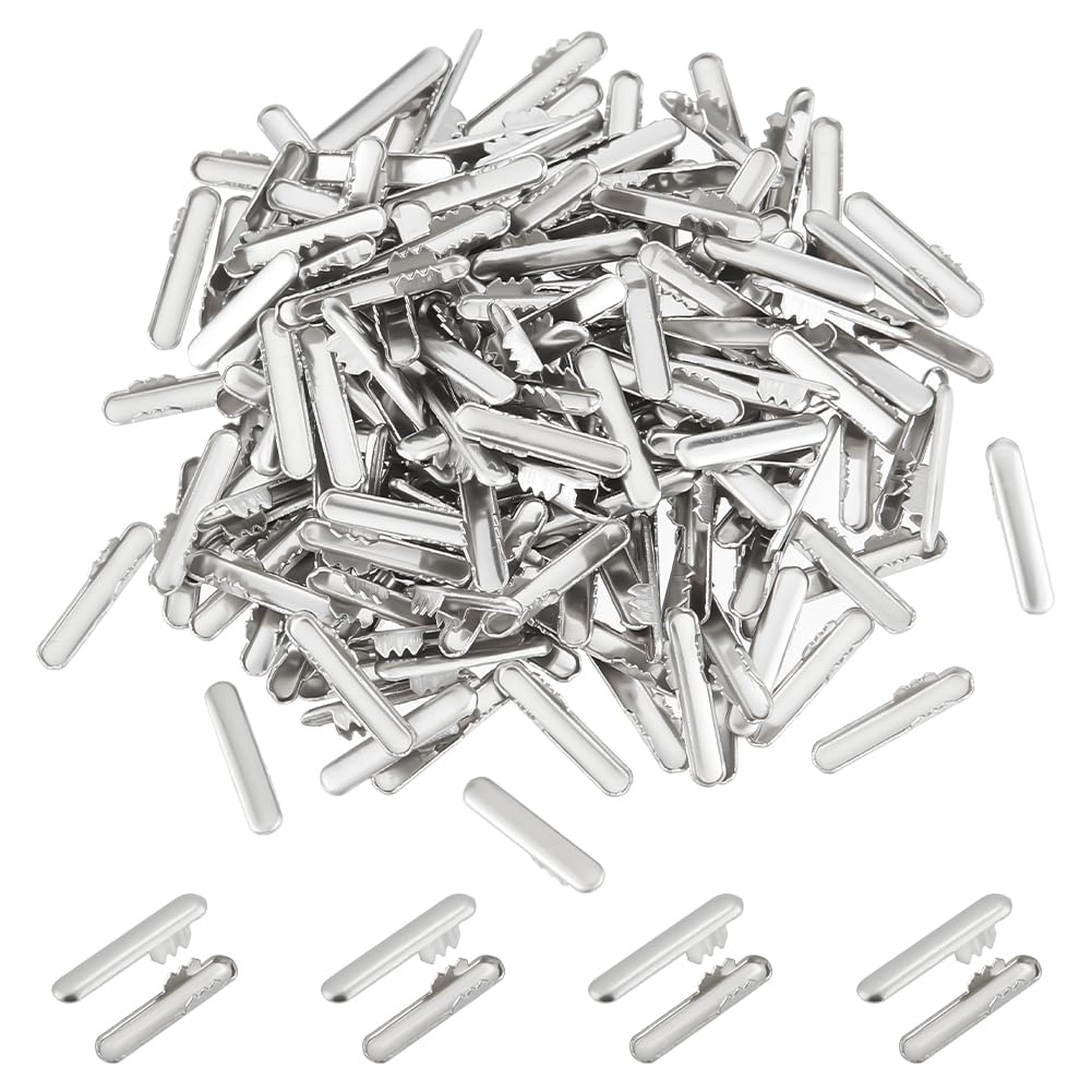 UNICRAFTALE about 300pcs Cord Crimp Ends Stainless Steel Cord Ends Metal Crimp Ends DIY Jewelry Cord Ends for Elastic String Cord Fastener Stopper Clip Crimp End for Binding Webbing Hanging 15.5x3x3mm