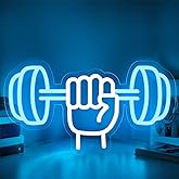 Gym Neon Sign, Led Dumbbell Neon Signs Decor Dimmable Barbell Light Neon Sign, Powered by USB Sports Neon Signs for Gym Wall Art Birthday Bedroom Gym Club Shop Decor（Blue，White）