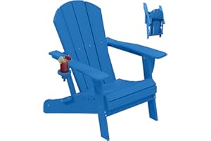 PLUUV Folding Adirondack Chair, HDPE All-Weather Patio Chairs for Outdoor, Patio, Lawn, Garden, Backyard Deck, Fire Pit - Navy Blue
