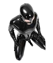 Men's Shiny Patent Black Leather cat Suit Full Body