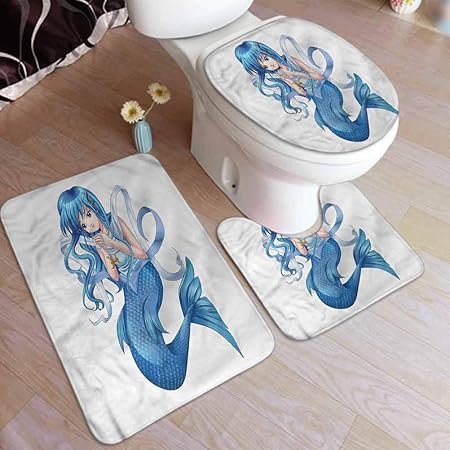 Amazon Com Ahuimin Bath Rug Set 3 Piece Zodiac Pisces Manga Style Mermaid Bath Rug 3 Piece Soft Velvet Bathroom Rugs Set Home Kitchen