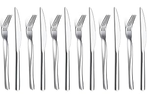 Steak Knives Set 12 Piece, Premium Stainless Steel 6 Dinner Forks and 6 Dinner Knives Set, Steak Knives Steak Forks for 6 Per