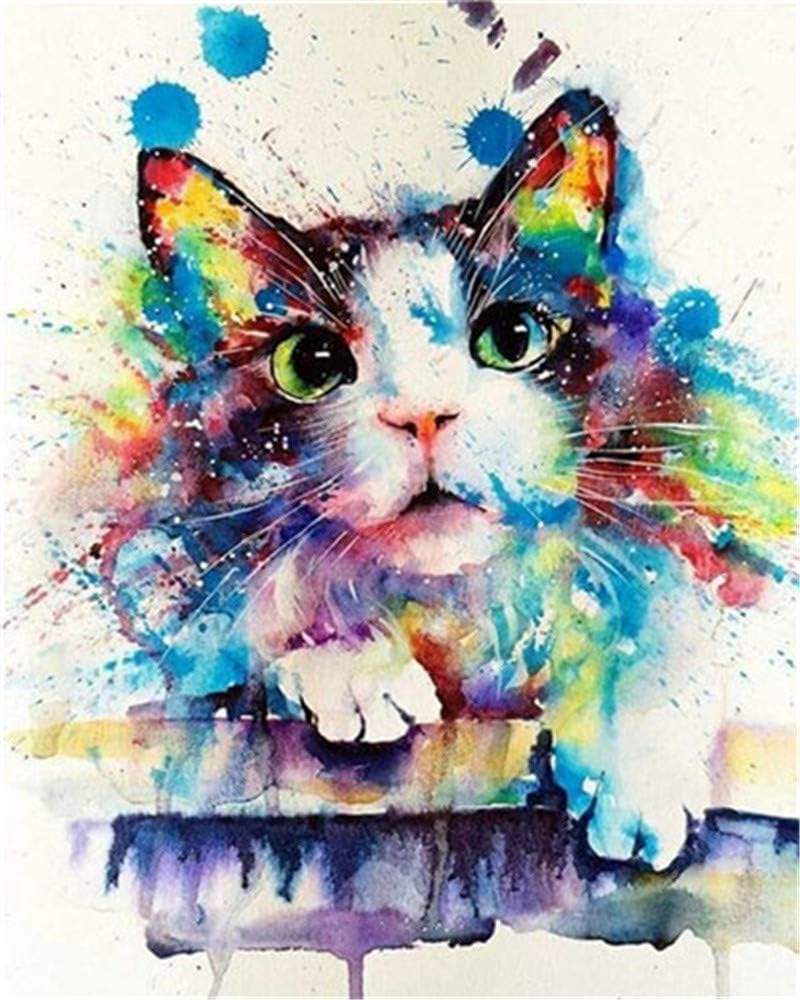 DIY Oil Painting Paint by Numbers Kits for Adult Paint Color According to The Numbers on The Canvas 16x20 inch - Drawing with Brushes Christmas Decor(Without Frame) (Colored Puppet Cat)