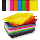 Slomg 10 Pack Plastic Art Craft Trays, Multicolor Activity Sensory Sand Puzzle Sorting Trays, Stackable Serving Platters for DIY Projects Painting Beads Jewelry Home Organizer Supply 11x8in