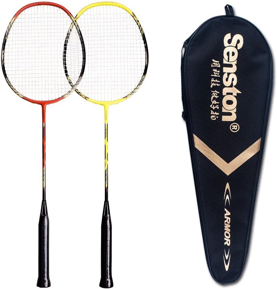 Senston - 2 Pack Badminton Rackets Double Badminton Racquets Carbon Fiber Shaft Racquets Badminton Set Red Yellow : Sports & Outdoors