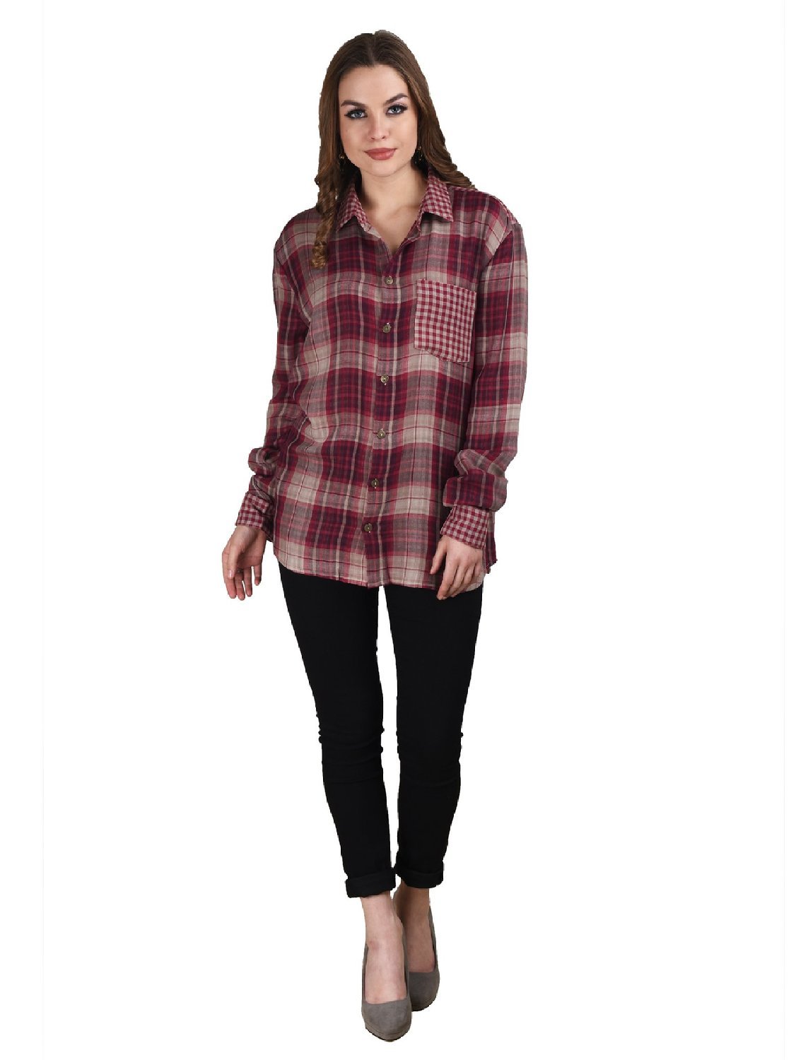 Splendent Checked Tops for Women, Ladies Shirt, Summer Casual Top, Pink