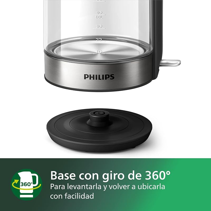 Series 5000 Hervidora de Cristal, 1,7 L Tapa Desmontable, Indicador luminoso Azul, Rellenado Fácil, Indicador de Una Taza, Filtro de Micromalla (HD9339/80)