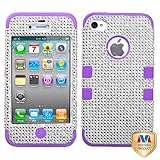 MYBAT IPHONE4AVHPCTUFFDMS014NP Premium TUFF Diamante Case for iPhone 4 - 1 Pack - Retail Packaging - Silver Diamante/Electric Purple