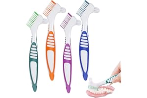 Portable Dual Head Denture Brush - Cleaning Brush Heads for False Teeth Care (4 Pack)