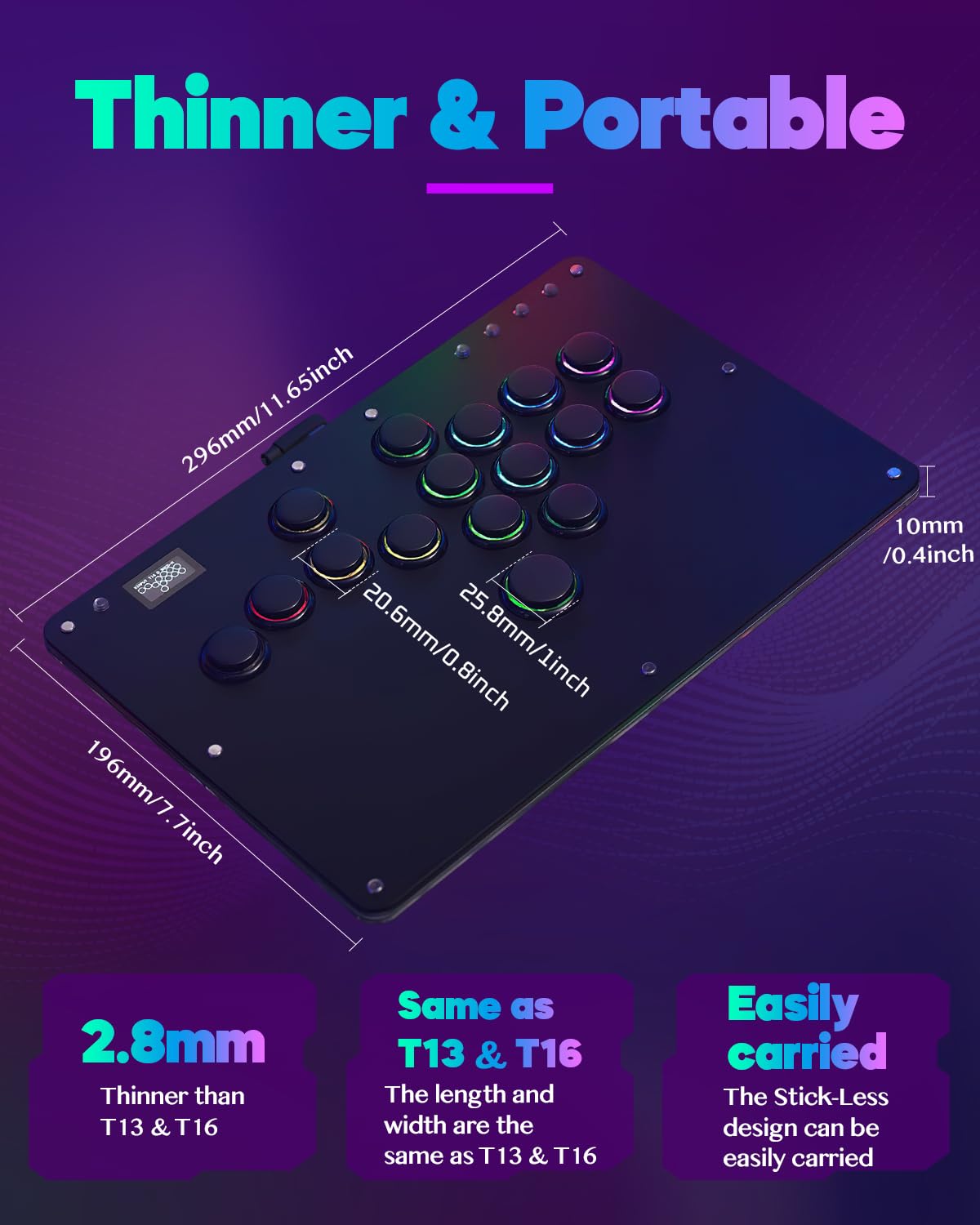 Sehawei Haute42 Arcade Stick R16 All-Button Arcade Controller 16Keys for PC/Ps3/Ps4/Switch/Steam,Fight Stick for Fighting Games with Custom RGB & Turbo Functions & Hot Swap Black