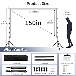 Projector Screen with Stand, Wootfairy 150 inch