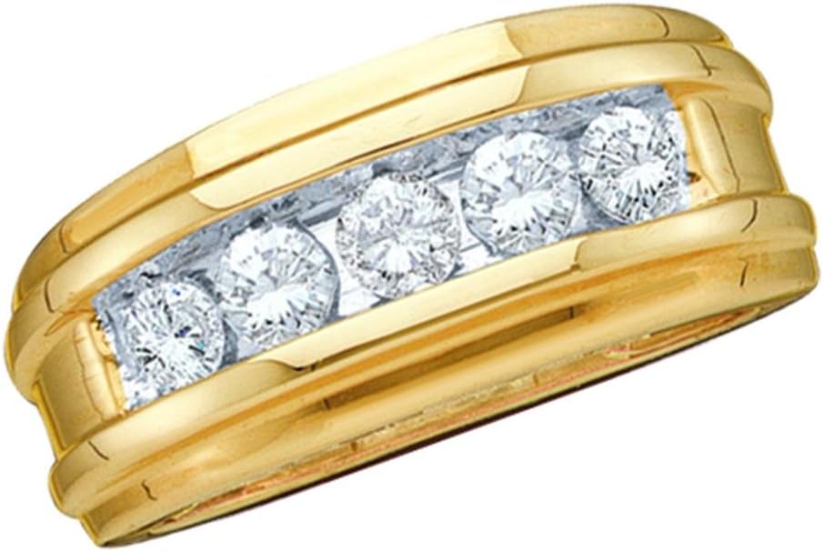 14k White Gold Large 5 Five Stone Classic Channel Set Round Cut Mens Diamond Wedding Ring Band 8mm (1/4 cttw)