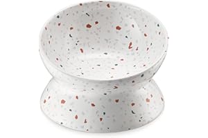 Y YHY Porcelain Raised Cat Bowls, 10 Oz Elevated Cat Food Bowls, 6.5" Tilted Water Bowl Anti Vomit Cat Bowls for Fat Faced Cats, Small Dogs, Protect Pets Spine, Dishwasher and Microwave Safe