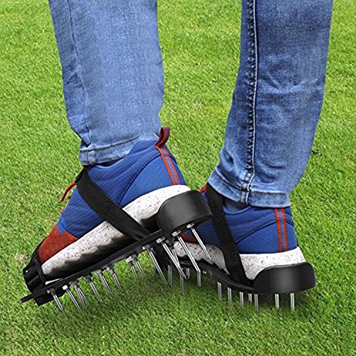 Luxxi Lawn Aerator Shoes w/Metal Buckles Spike Shoes with Straps - Heavy Duty Spiked Sandals for Aerating Your Lawn and Grass for Garden or Yard (With 2 Straps)