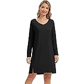 WiWi Women's Nightgown Soft Ribbed Long Sleeve Nightshirt Bamboo Viscose V-Neck Sleepwear Casual Sleep Shirt S-XXL