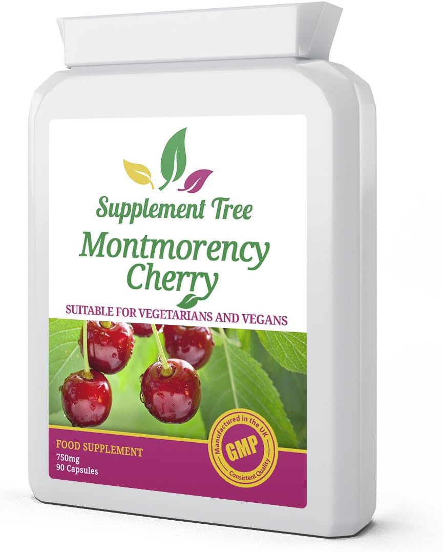 Montmorency Cherry Capsules 1500mg, 90 Vegan Capsules, High Strength Pure Freeze Dried Cherry Powder Extract