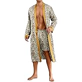 ChiaoLezhee Men's Satin Kimono Robe Set with Shorts, Silk Lightweight Bathrobe with Belt, Luxury Long Sleeve Sleepwear