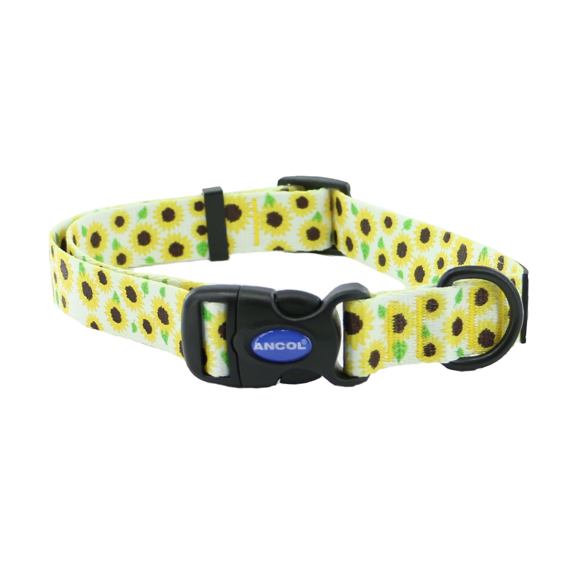 Ancol Soho Round Dog Collar Sunflower Patterned - 100% Recycled Fabric Comfortable Pet Accessory - Sturdy Adjustable Buckle Puppy Neckband - Large — image 1
