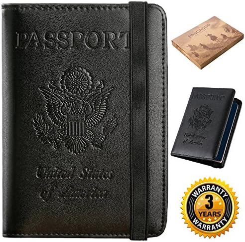 Passport Holder Cover Wallet RFID Blocking Leather Card Case Travel Document Organizer (America-Black)
