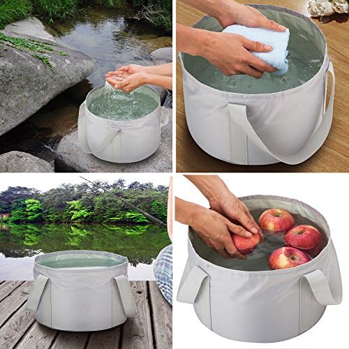 Outdoor Compact Collapsible Bucket Camping Water Container with Oxford cloth Portable Folding for Hiking Travelling Fishing Washing and Boating 17L/4.5 gal(Grey)