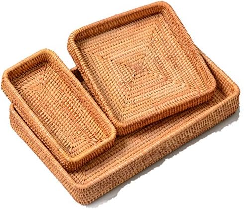 Via Moi Rattan Serving Tray Bread Basket Breakfast Cake Tea Trays Wicker Moven Fruit Baskets Set of 3
