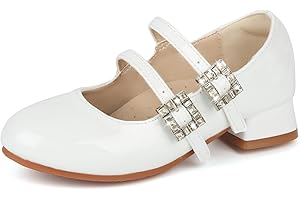 Valleycomfy Girls Dress Shoes Mary Jane Shoes for Girls Toddler Kids Pumps Low Heel Princess Shoes Wedding Party Shoes
