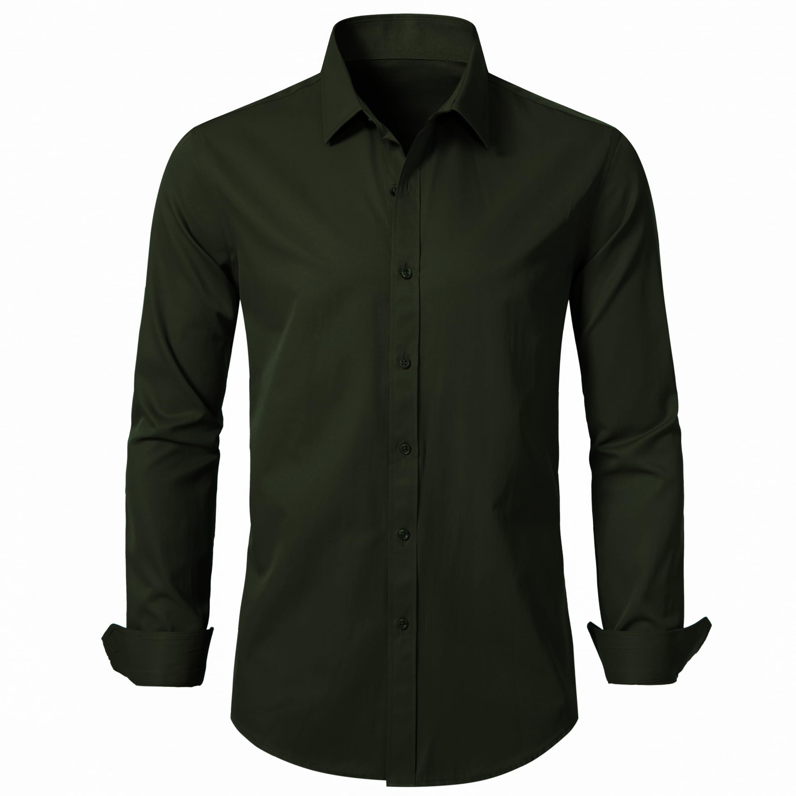Photo 1 of LOCALMODE Mens Stretch Slim Fit Dress Shirts Lightweight Soft Long Sleeve Casual Button Down Shirts Olive Green Small