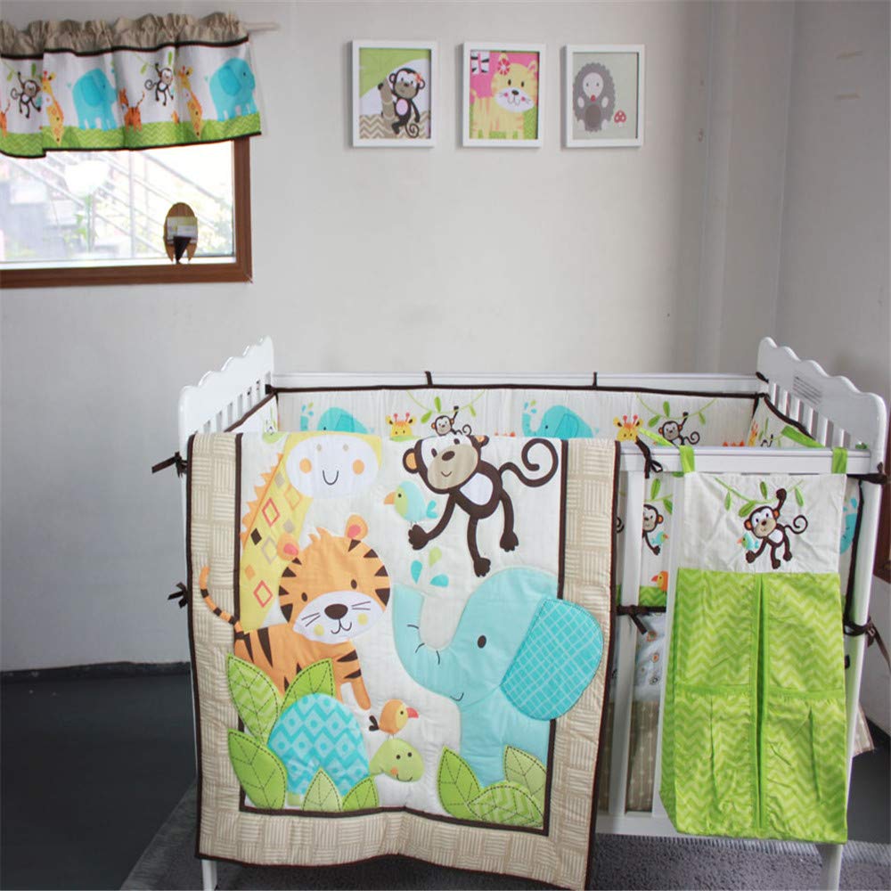 Bedding Springbaby Elephant Monkey Lion Crib Bedding Set 9 Piece With Bumper Pads For Baby Boys Blue Green Yellow Jungle Animals Crib Set Baby Bedding