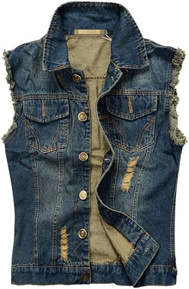 Gilet Denim Homme Sans Manches - Style Blouson Classique - 95% Coton - Printemps/Automne