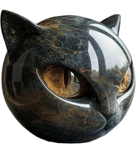 Sculpture De Chat Noir En Pierre, 2 Pièces Sculpture De Chat