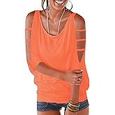 Womens Summer Cold Shoulder Tops 3/4 Sleeve T Shirts Pullover Casual Dolman Blouses