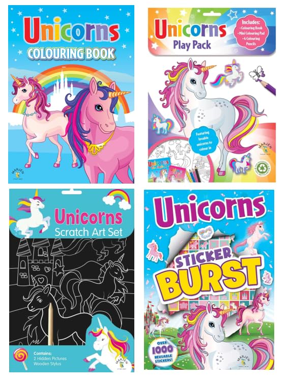 Marjen Mega Unicorn Colouring and Activity Set - Including Scratch Art Set, Colouring Book, Play Pack, and Sticker Burst. Ignite Boundless Creativity fueling Joy Through Magical Imagination!