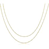 Tewiky Gold Chain Necklace for Women, 14k Gold Plated Thin Beaded Wave Box Chain Necklace Dainty Gold Necklace Simple Layered Gold Choker Necklaces Minimalist Gold Link Chain Necklace Trendy Jewelry for Women