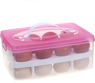 2 Layer Eierhalter für 24 Eier, Eierbehälter Transportbox mit Deckel & Clipverschluss, Eier Aufbewahrungsbox Lagerbehälter Vorratsbox EierBox für Transport, Kühlschrank Küche, Pink, TKD6101 pink
