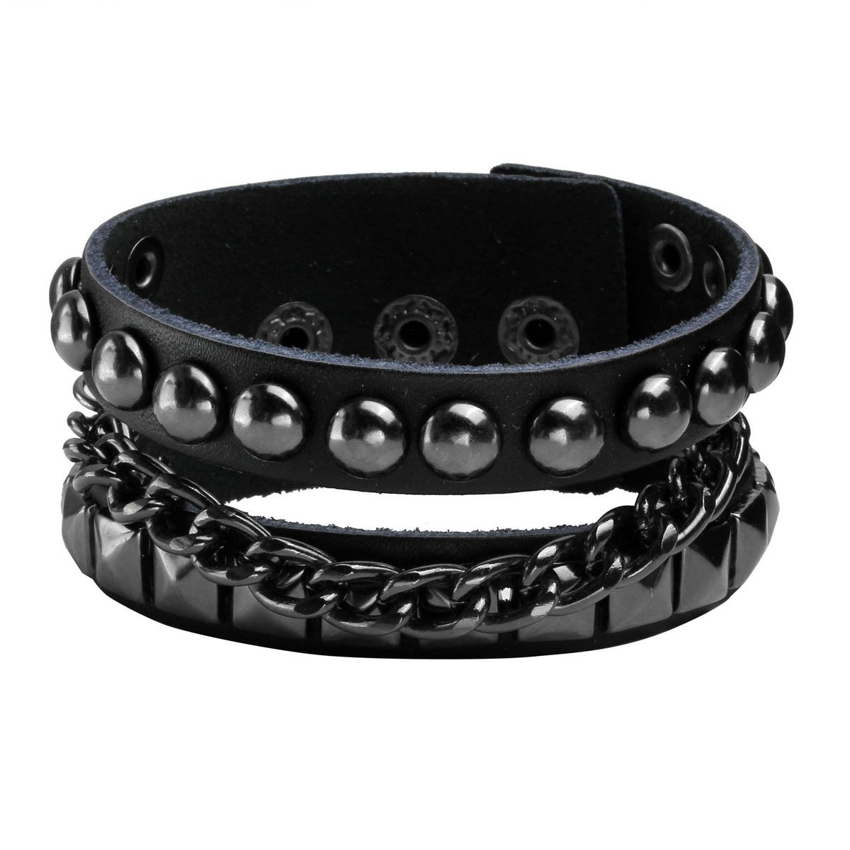 Eigso Retro Leather Punk Studded Wristband Cuff for Men Women Vintage Oldschool Chain Biker Bracelet for Man Woman — image 1