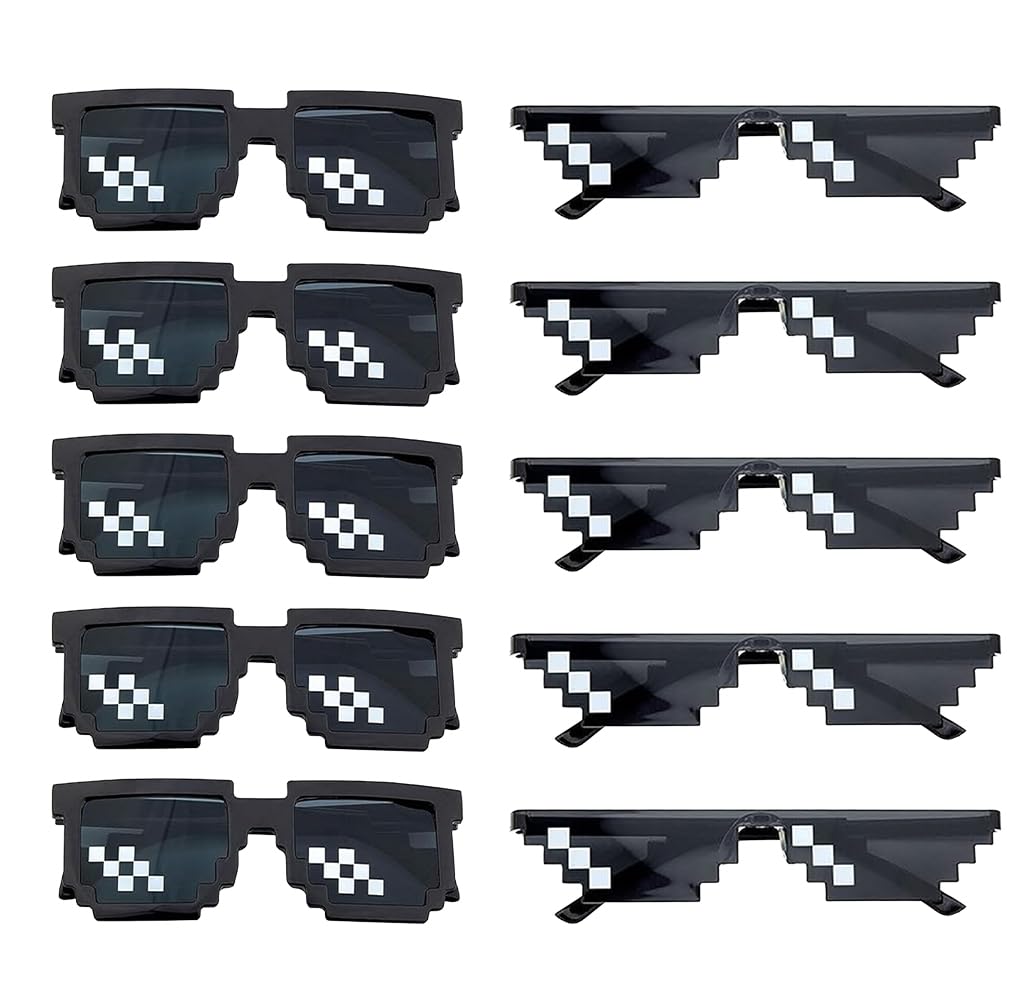 Kellegour 10 Pairs of Pixel Sunglasses,Pixel Mosaic Glasses,Black Thug Life Sunglasses,Cool Glasses Black,Pixel Glasses,for Holiday Decoration Props Glasses