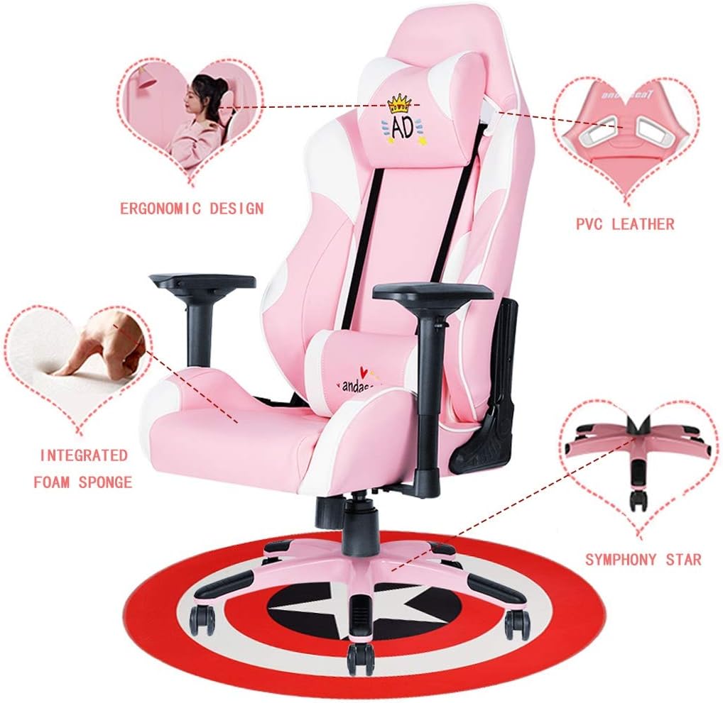 Office Chairs Home Office Furniture Gaming Chair Computer Chair Net Red Chair Raising Armrest Pink Girl Cute Bedroom Computer Seat Rotating Chair (Color : Pink, Size : 60 * 60 * 135cm)