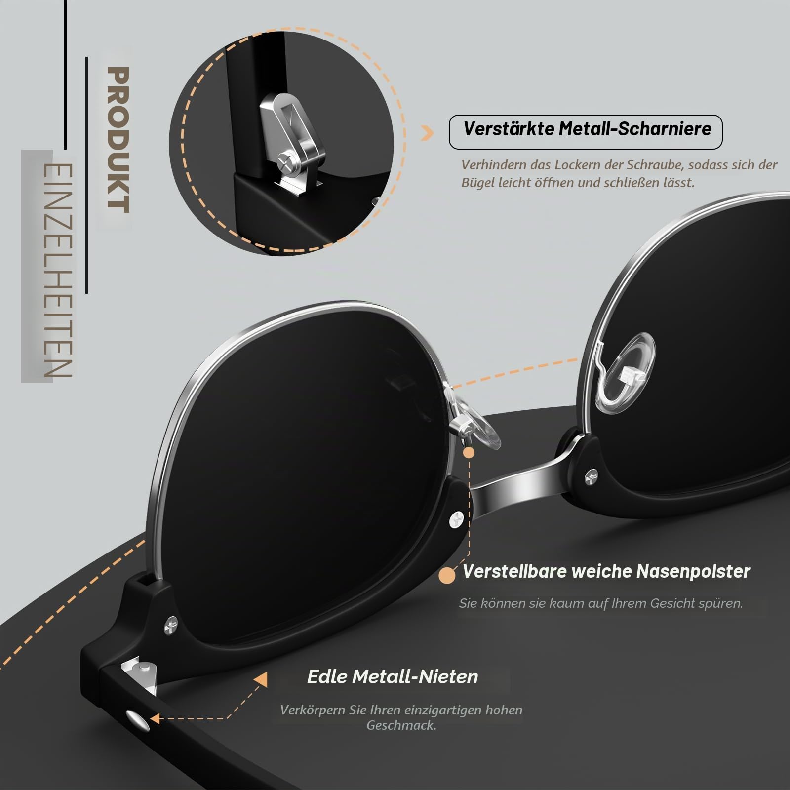 CGID MJ56 clubma Unisex Retro Vintage Sonnenbrille im angesagte 60er Browline-Style mit markantem Halbrahmen Sonnenbrille,Brillen trends 2018, 1a Matte Schwarz-grau, 51 5