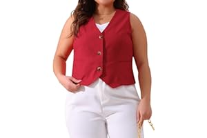 Agnes Orinda Plus Size Linen Vest for Women Lined Button Down Sleeveless Blazer Suit Vest Shirt Crop Top Casual Work