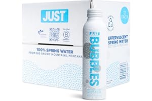 JUST WATER JUST Bubbles - Pure Premium Sparkling Spring Water in a Fully Recyclable Reusable Eco-Friendly Bottle - 100% Mountain-Sourced Carbonated Water with Naturally Occurring Minerals, 16 Fl Oz (Pack of 12)
