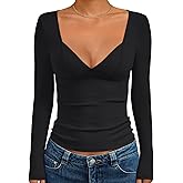 Trendy Queen Going Out Tops for Women Trendy Long Sleeve Shirts Fashion Clothing V Neck Basic Y2K Clothes Cute Shirt Corset