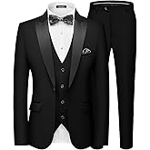 MAGE MALE Men's Slim Fit 3 Piece Suit One Button Solid Shawl Lapel Blazer Jacket Vest Pants Set with Tie Pocket Square
