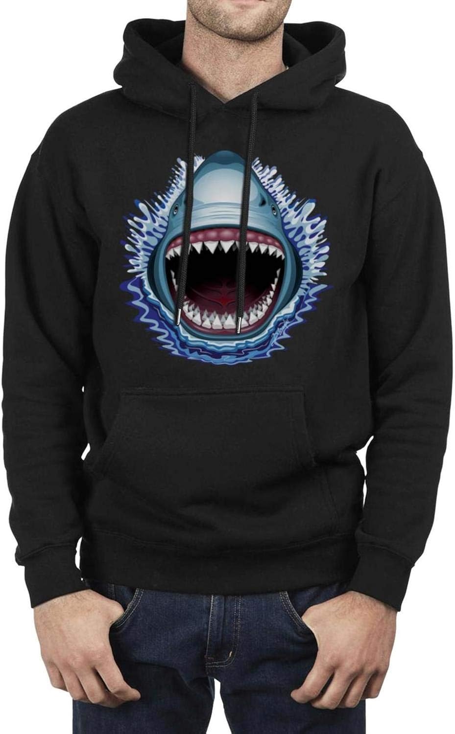 Men's Athletic Fleece Hoodie Shark Big Bite Ultra Soft Plush Winter Pullover Hooded Sweatshirt Festival Gift